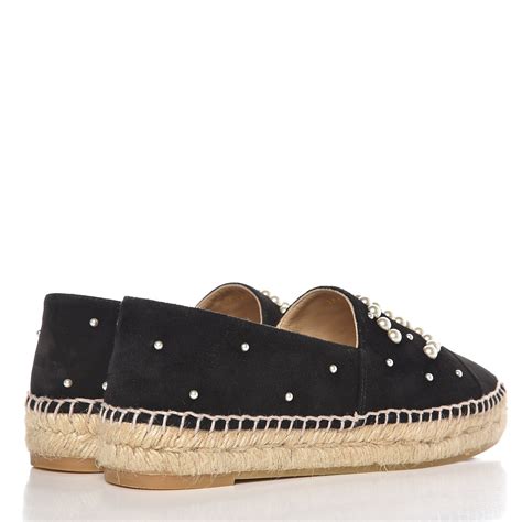 chanel espadrilles black with pearls|authentic chanel espadrilles.